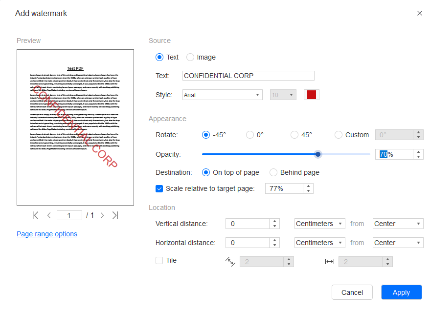 Creating Watermark in LightPDF